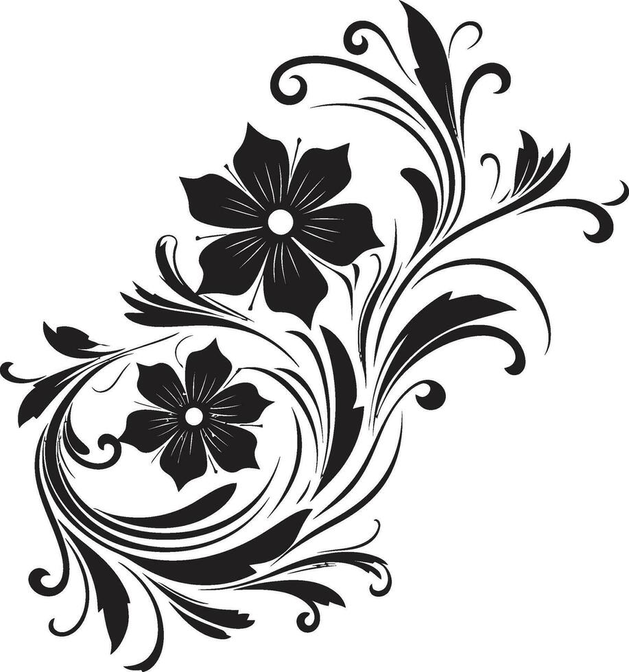 Harmonious Hand Drawn Compositions Black Vector Whimsical Floral Designs Iconic Logo Element