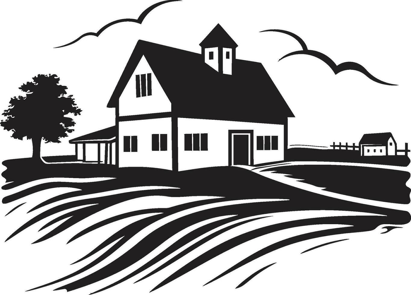 Agrarian Abode Blueprint Farmhouse Design Vector Logo Pastoral Residence Mark Farmers House Vector Icon