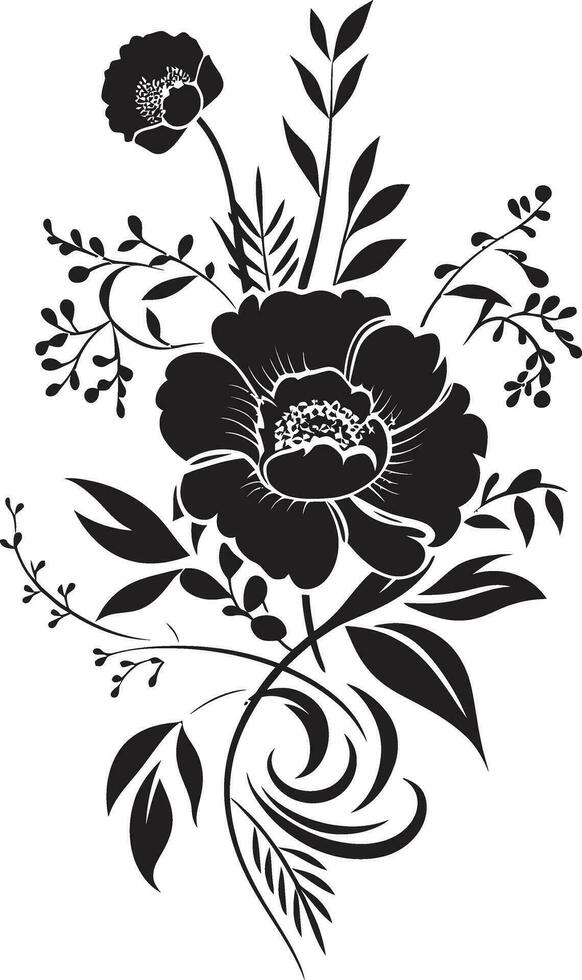 Chic Inked Garden Whimsy Noir Floral Elements Noir Botanical Etchings Black Floral Logos vector