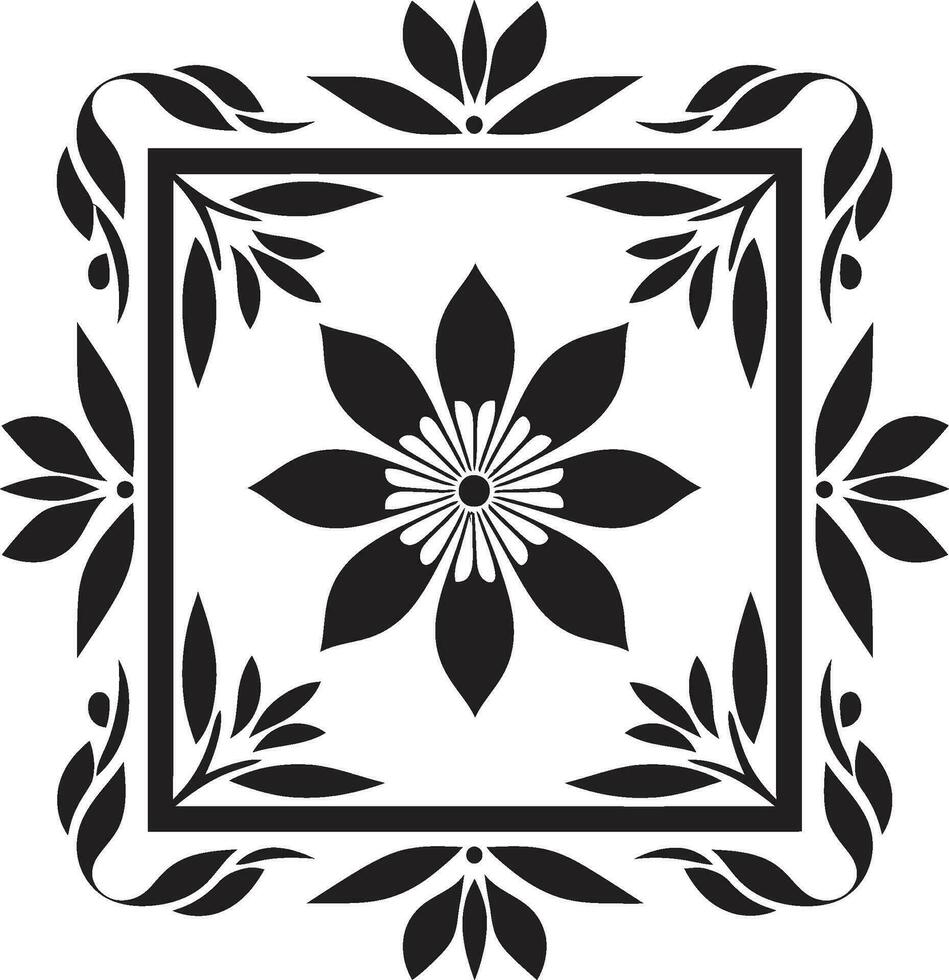 Patterned Petals Geometric Floral Vector Icon Flower Tessellation Black Tile Design Logo