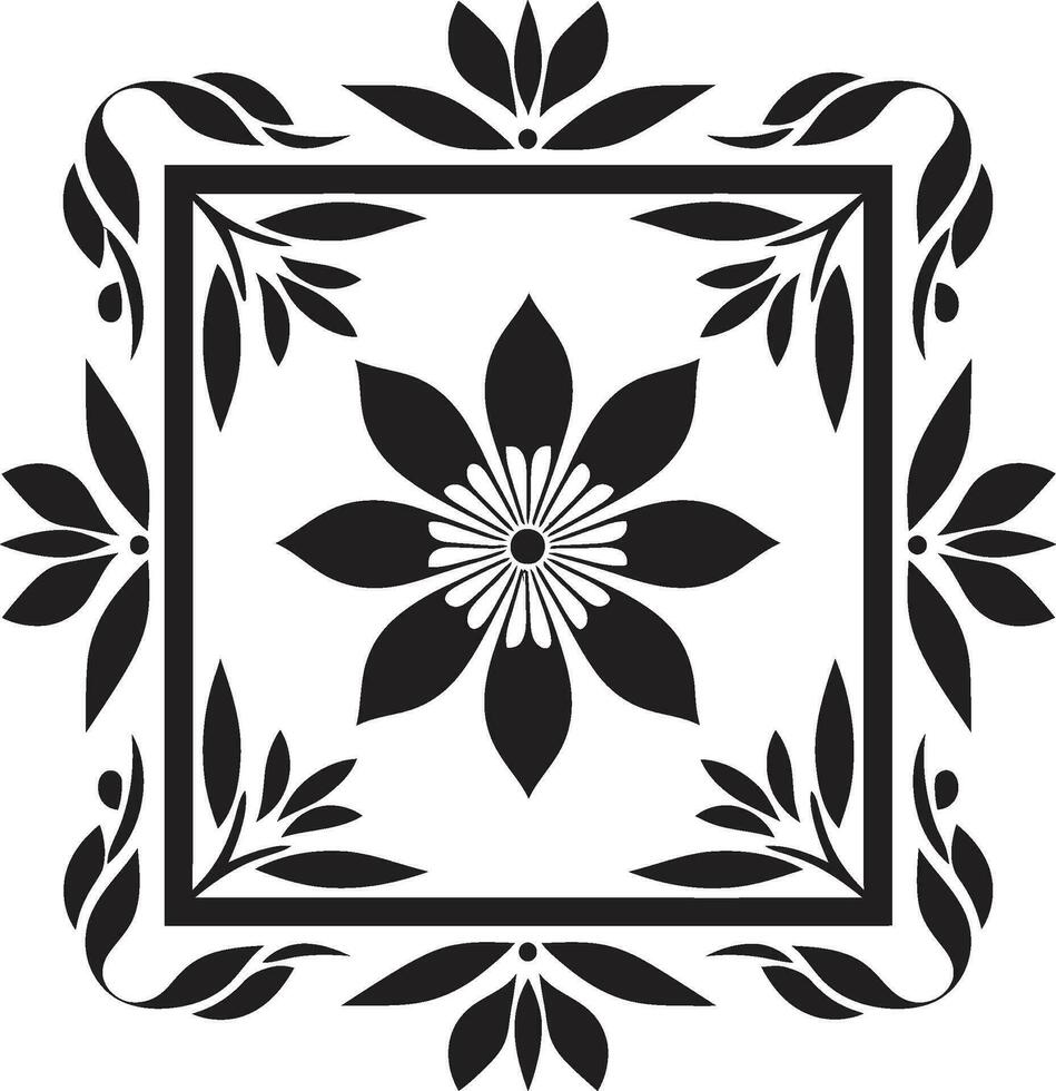 estampado pétalos geométrico floral vector icono flor mosaico negro loseta diseño logo