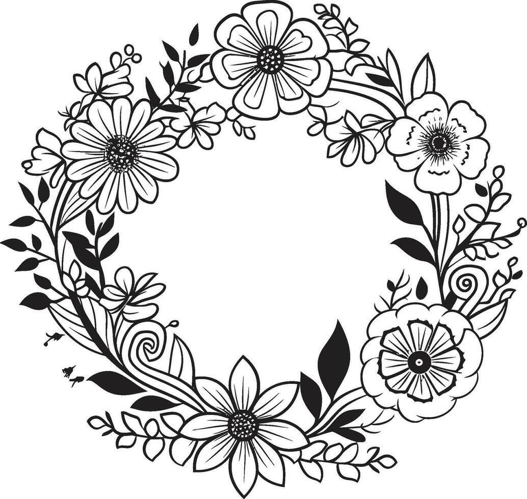 Abstract Wedding Bloom Black Artistic Emblem Elegant Wedding Wreath Artistic Vector Icon Design