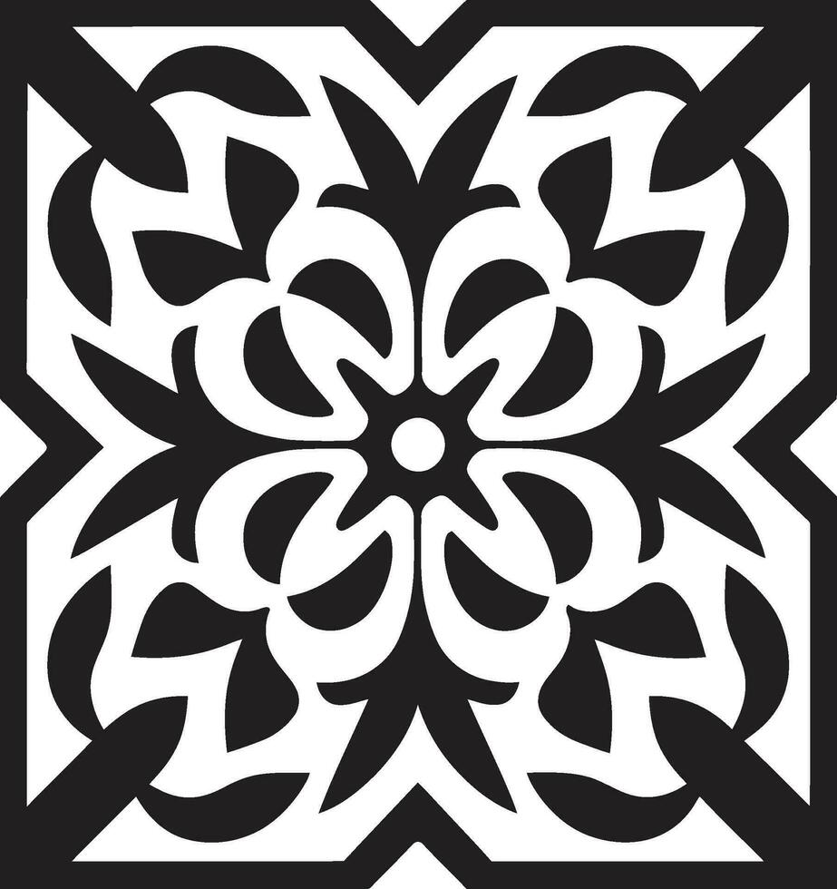 Vector Icon with Floral Patterns Geometric Black Design Geometric Floral Tiles Black Vector Icon