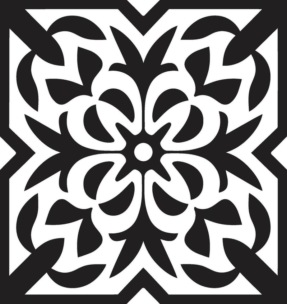 Vector Icon with Floral Patterns Geometric Black Design Geometric Floral Tiles Black Vector Icon