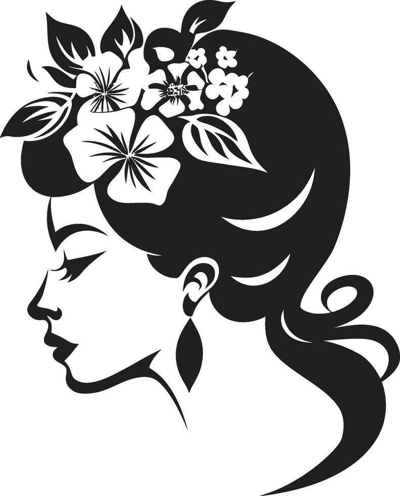 minimalista floral perfil negro icónico mujer sofisticado floración rostro hecho a mano vector