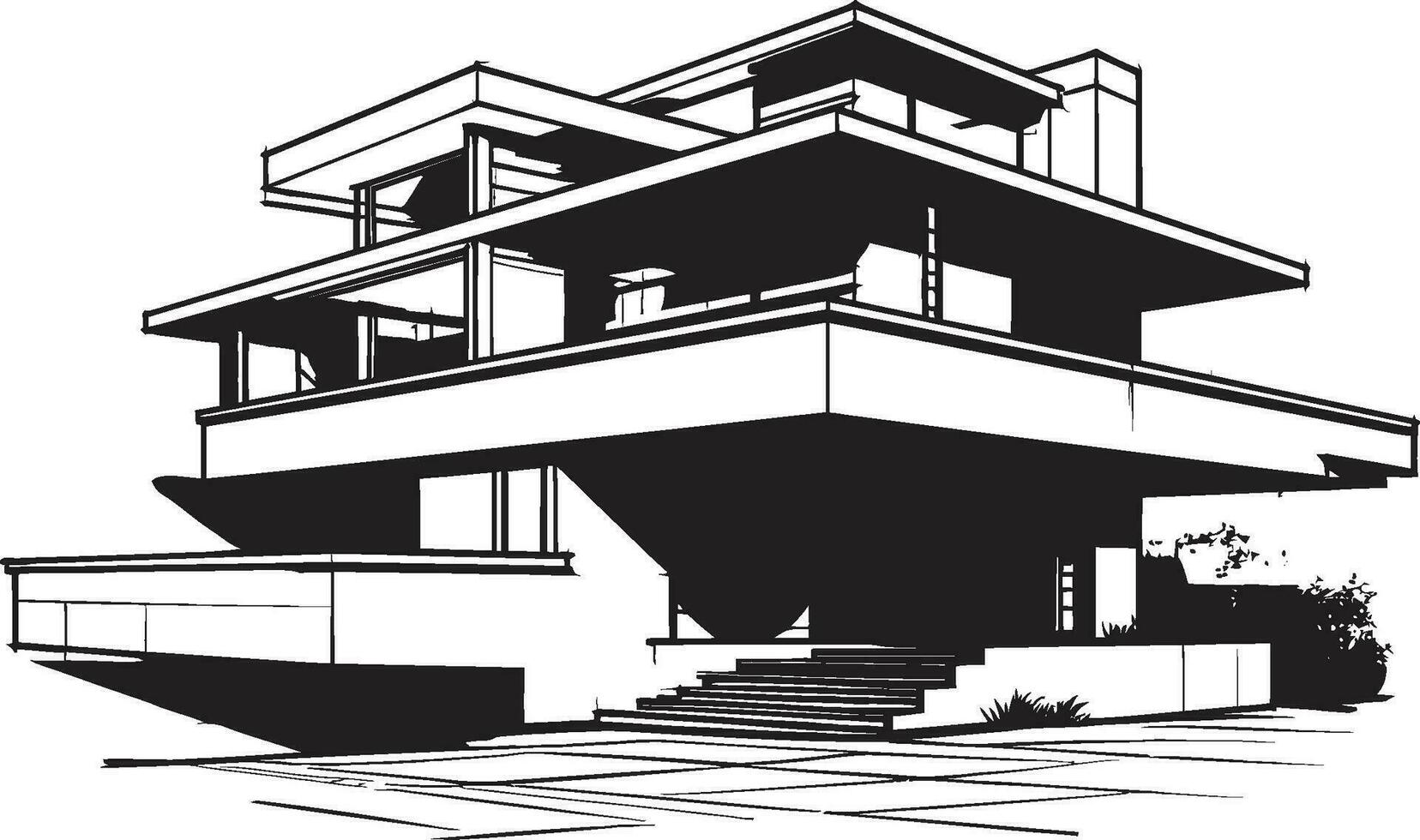 Pair House Sketch Duplex Design Vector Icon Concept Twin Domicile Impression Duplex House Sketch in Vector Logo