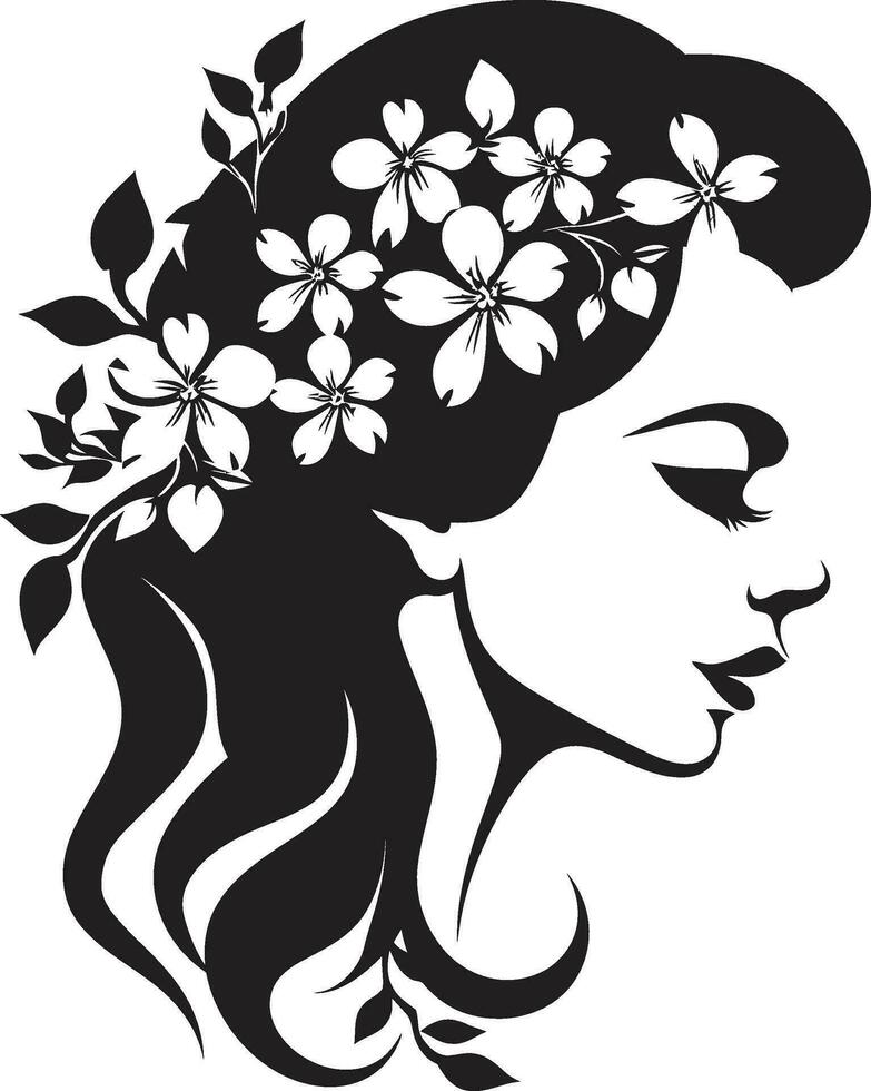 Graceful Floral Silhouette Black Face Emblem Chic Blooms Persona Woman Vector Design