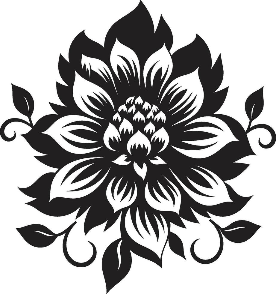 Modern Floral Sketch Black Single Emblem Artistic Bloom Detail Hand Rendered Vector Icon