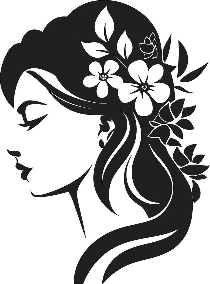 Abstract Flora Fusion Black Artistic Face Emblem Elegant Botanical Glamour Vector Woman Icon