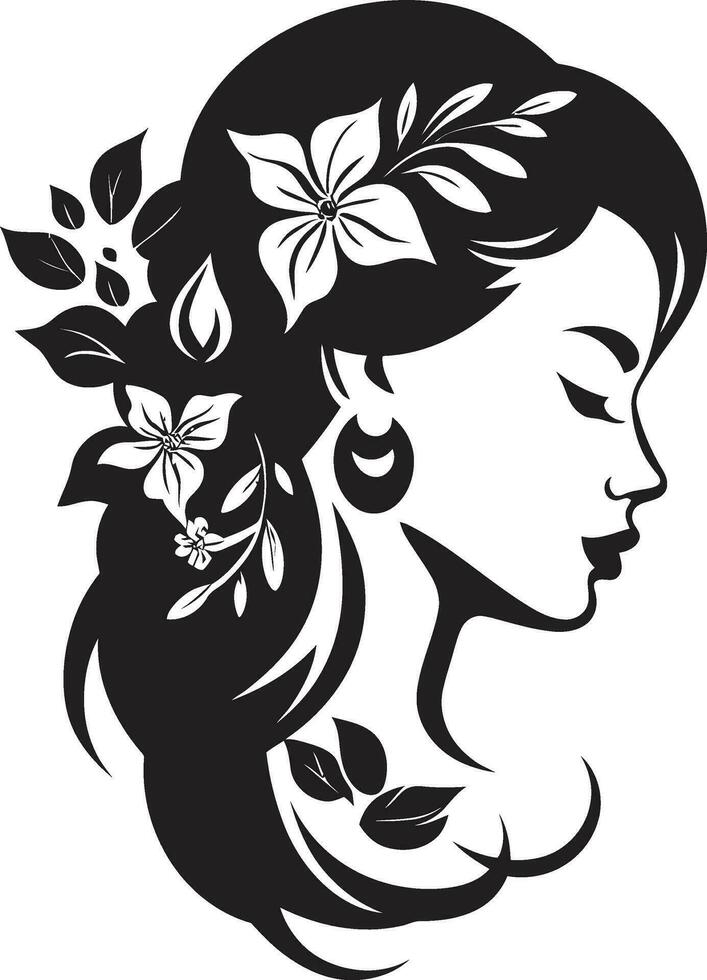 Artistic Blossom Essence Elegant Vector Face Minimalist Floral Radiance Black Woman Icon