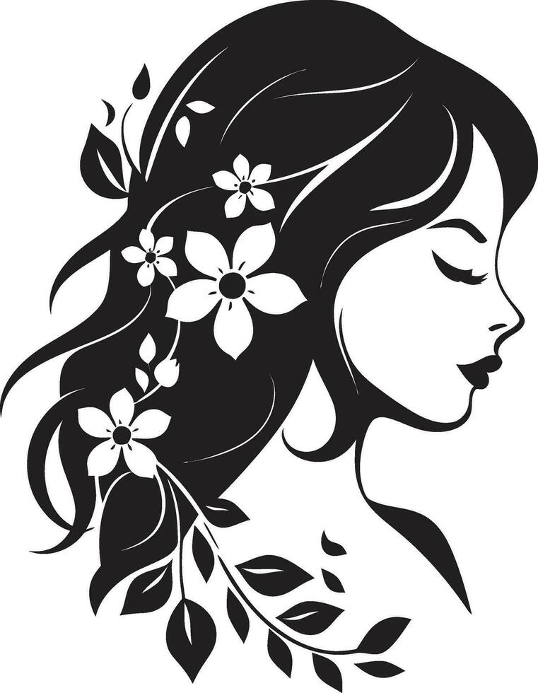 Artistic Blossom Essence Elegant Vector Face Minimalist Floral Radiance Black Woman Icon