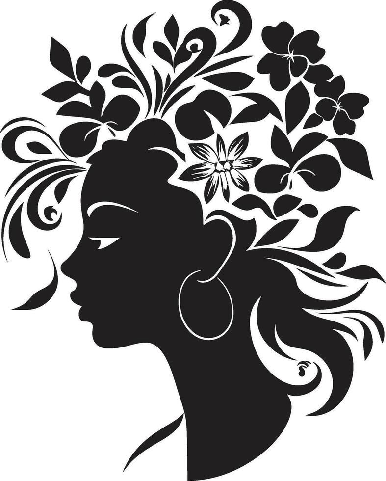 minimalista floral resplandor negro mujer icono sofisticado floración aura hecho a mano emblema vector