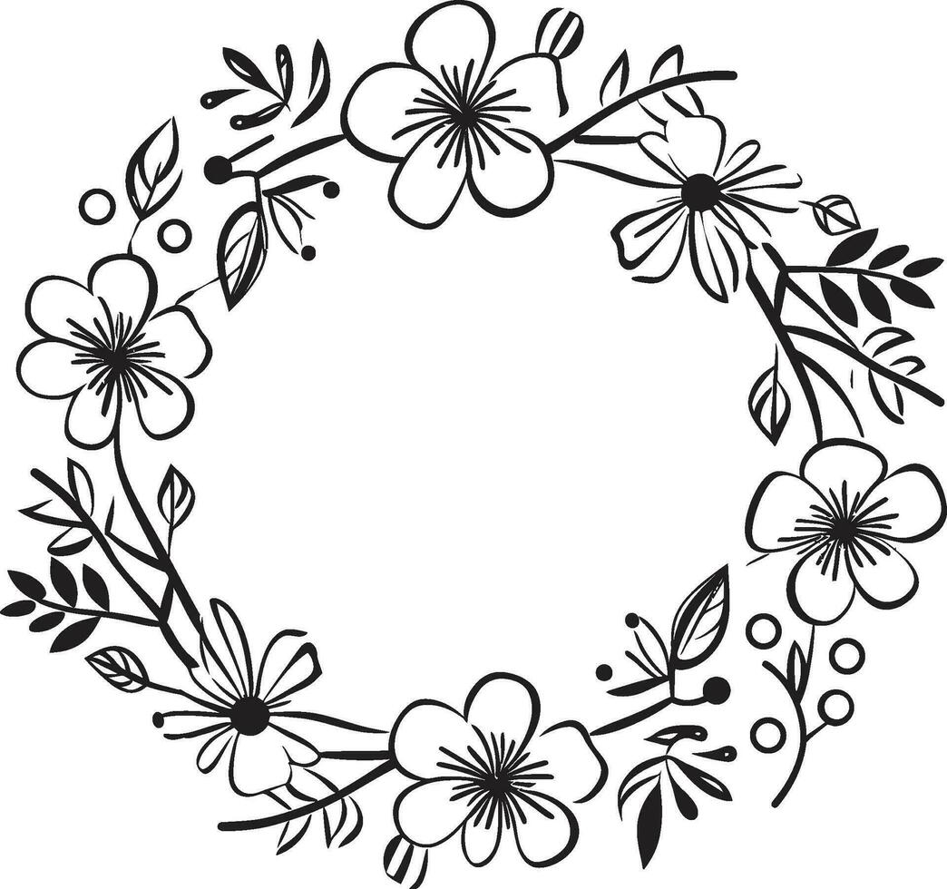 Artistic Petal Whirl Wedding Black Icon Minimalist Wreath Sketch Black Floral Emblem vector