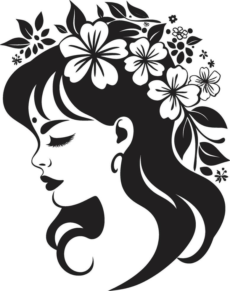 moderno flor retrato negro mujer emblema artístico florecer esencia elegante vector cara