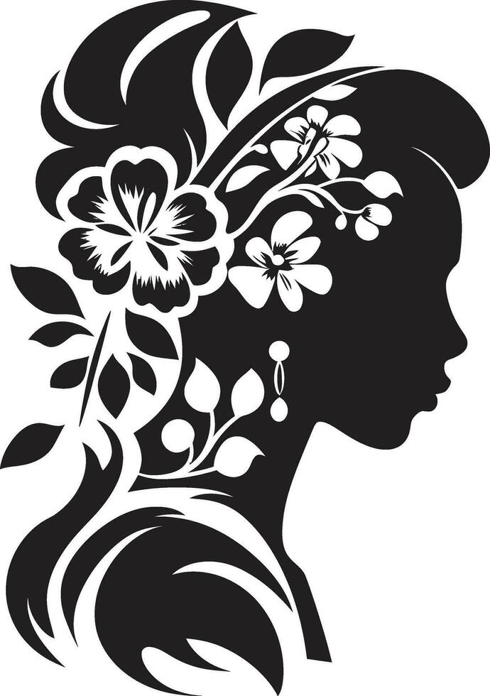 artístico florecer esencia elegante vector cara minimalista floral resplandor negro mujer icono
