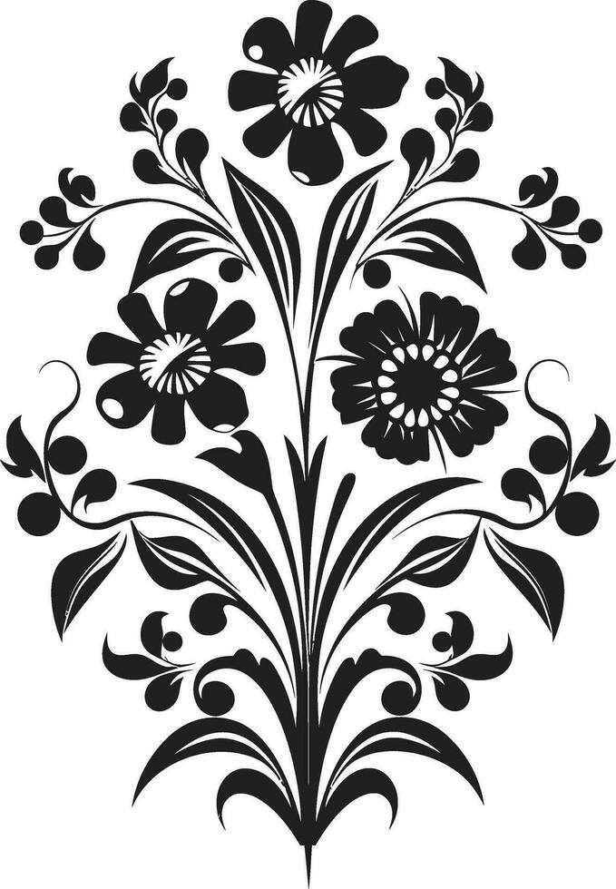 Chic Noir Botanical Sketches Iconic Vector Logo Whimsical Floral Intricacies Hand Rendered Black