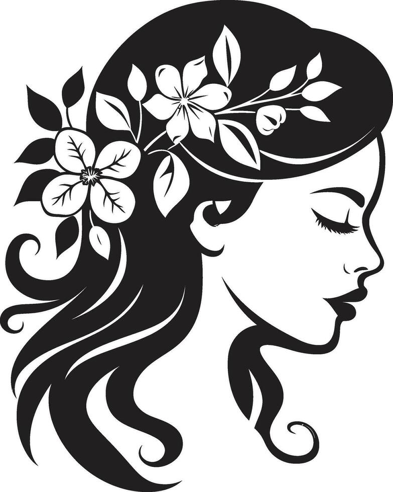 moderno flor retrato negro mujer emblema artístico florecer esencia elegante vector cara