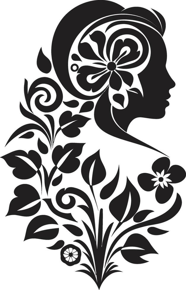 Clean Petal Beauty Hand Drawn Woman Emblem Whimsical Feminine Radiance Vector Icon