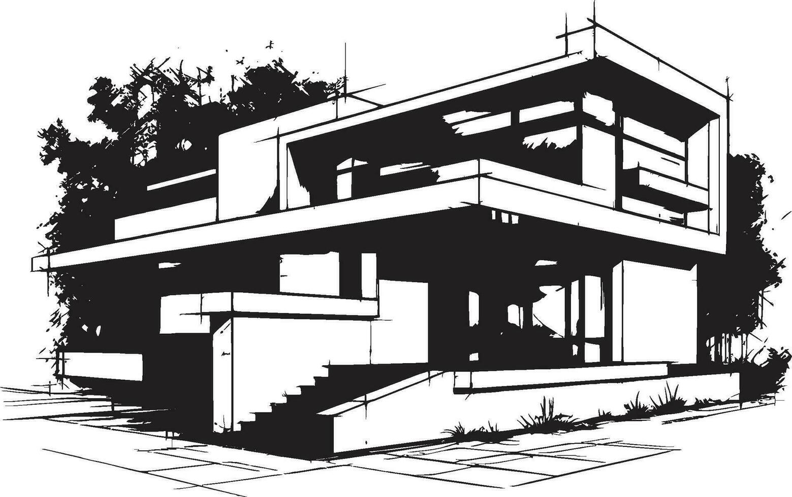 Twin Domicile Impression Duplex House Sketch in Vector Logo Dual Level Visionary Sketch Idea for Duplex House Vector Icon