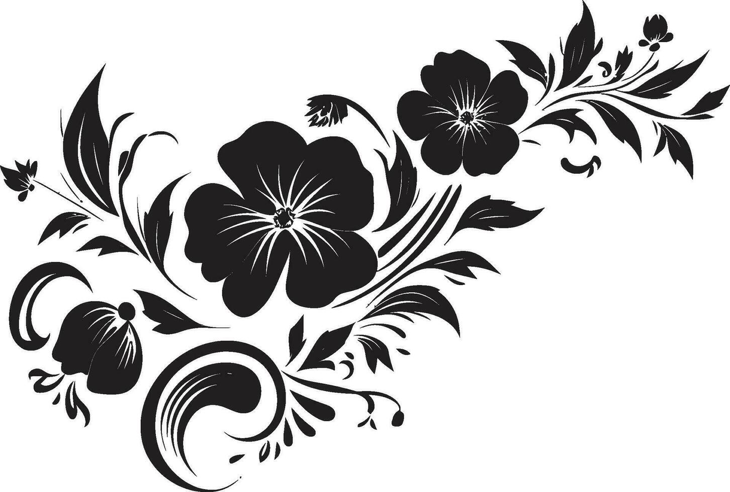 noir pétalo vals hecho a mano floral icónico diseños etéreo entintado orquídeas noir logo vector crónicas