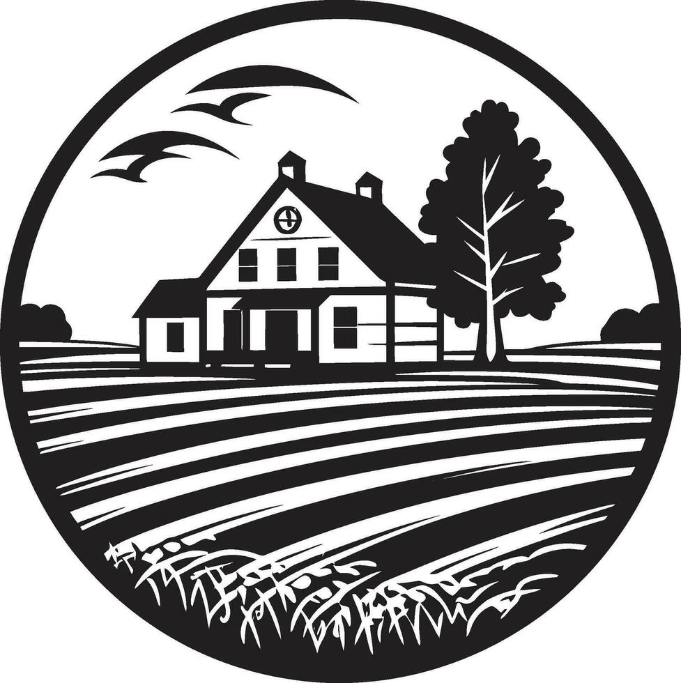 Harvest Haven Symbol Farmers House Vector Emblem Agrarian Abode Blueprint Farmhouse Design Vector Logo