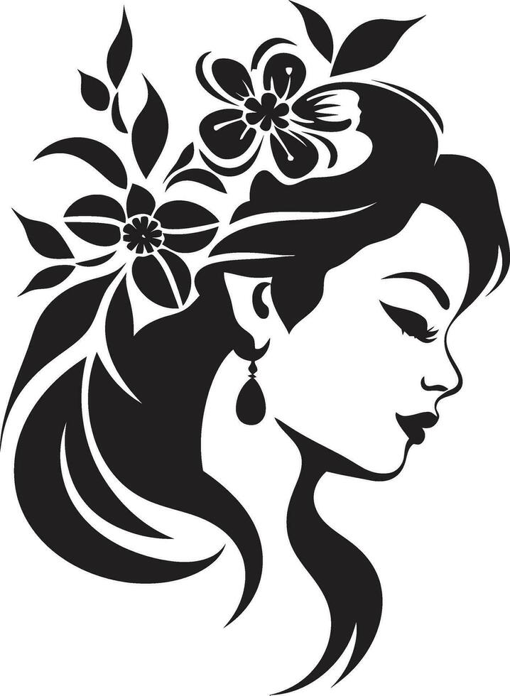 Whimsical Feminine Radiance Vector Face Modern Flower Portrait Black Woman Emblem