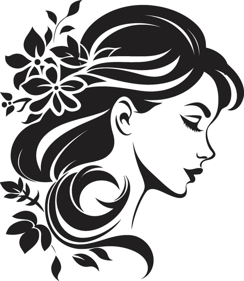 artístico florecer esencia elegante vector cara minimalista floral resplandor negro mujer icono