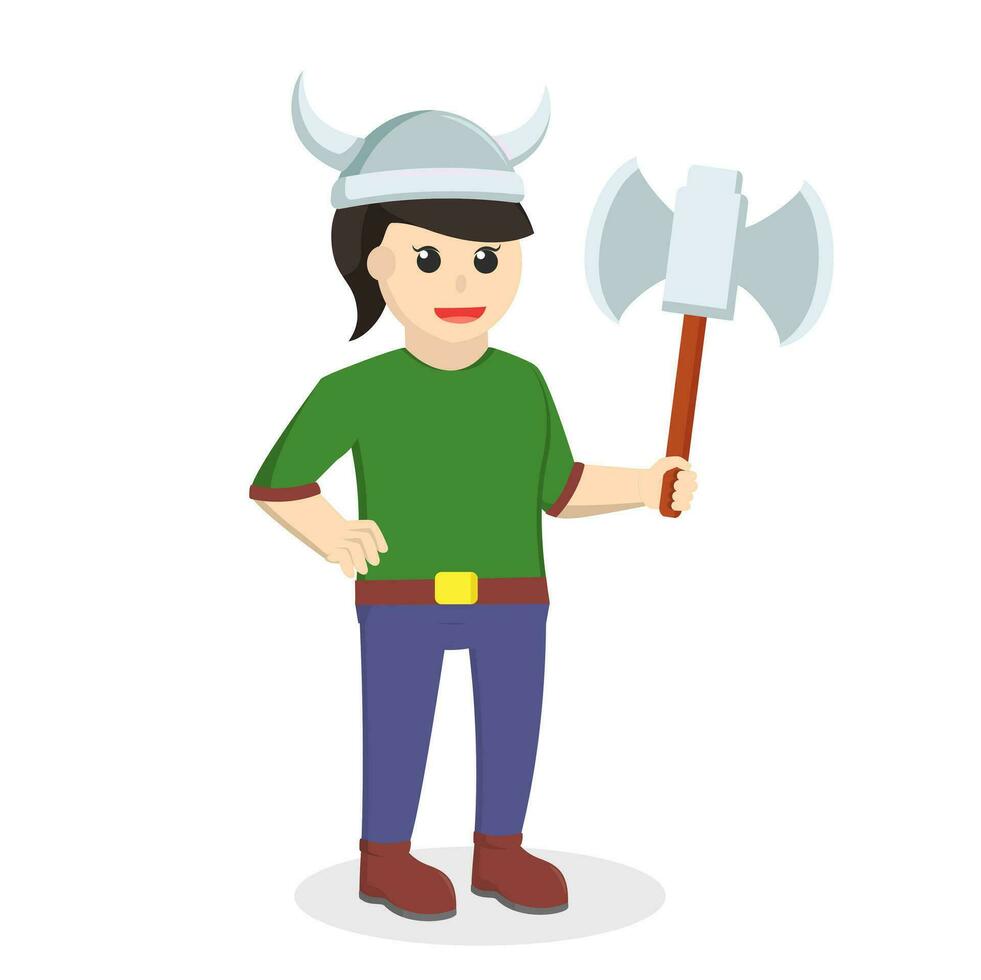 Viking soldier woman with axe design illustration vector