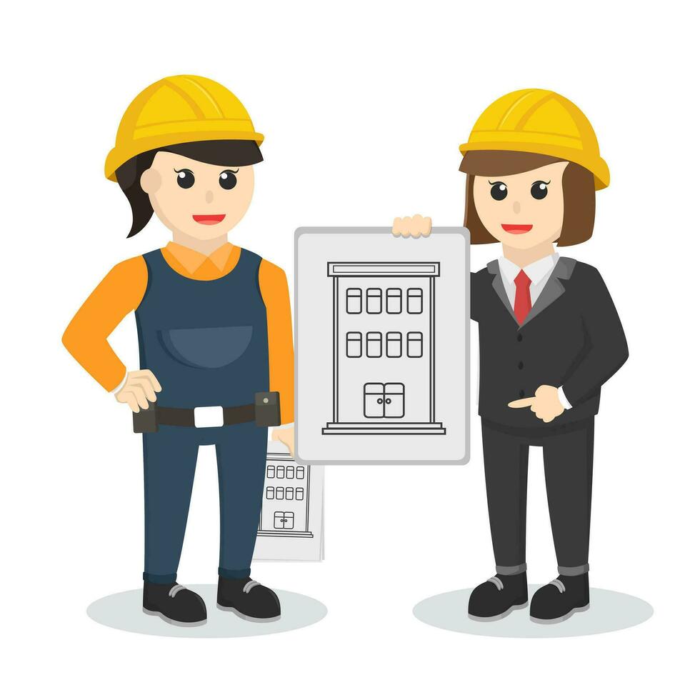 woman construction worker Talk With Architect vector
