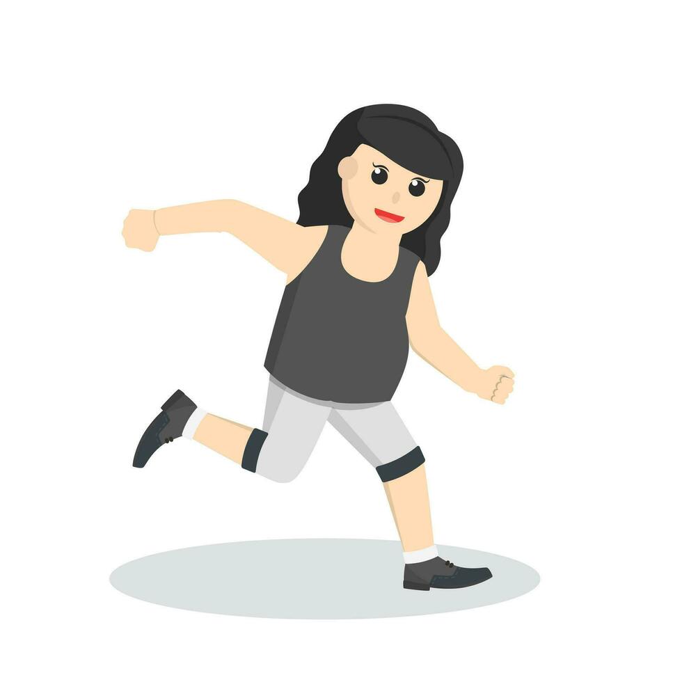 fat woman running design character on white background vector