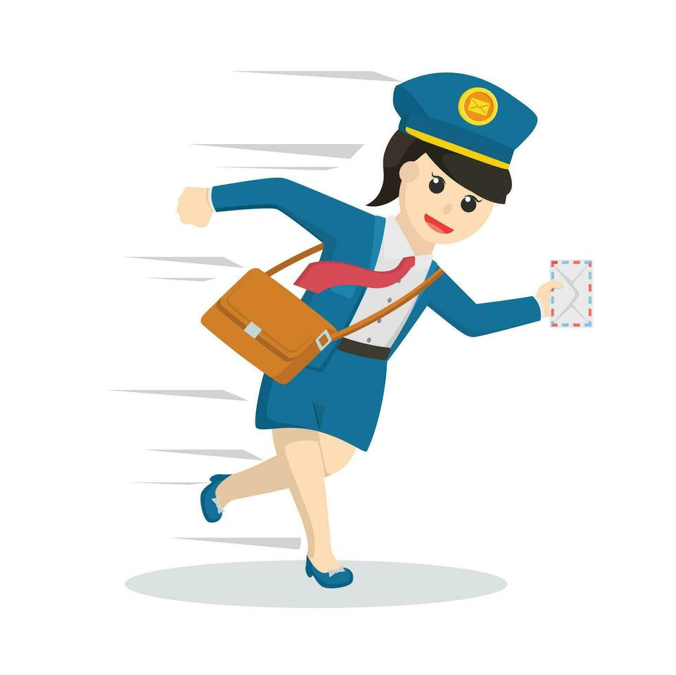 postman woman running delivering letter design character on white background vector