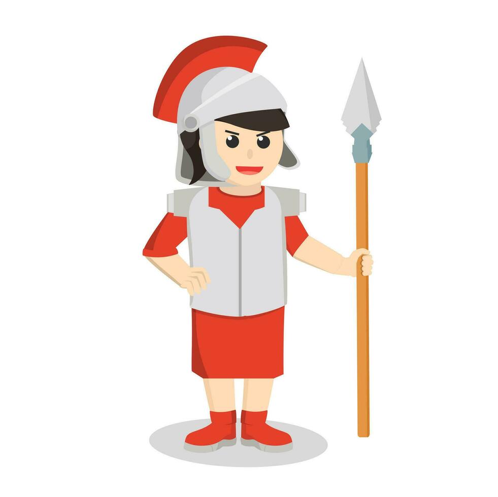 Gladiator woman with spear design character on white background vector