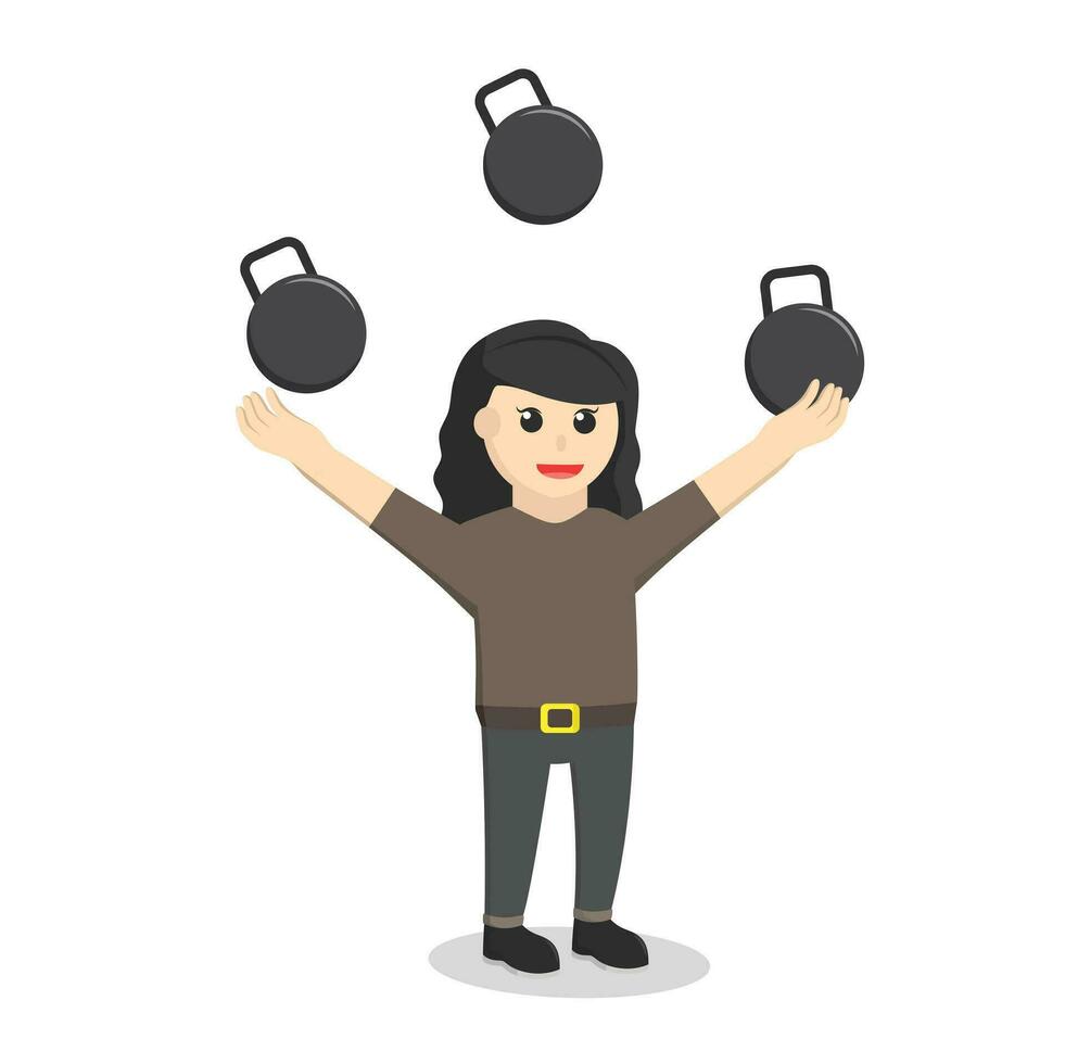 Retro Athlete woman Juggling Iron Ball design character on white background vector