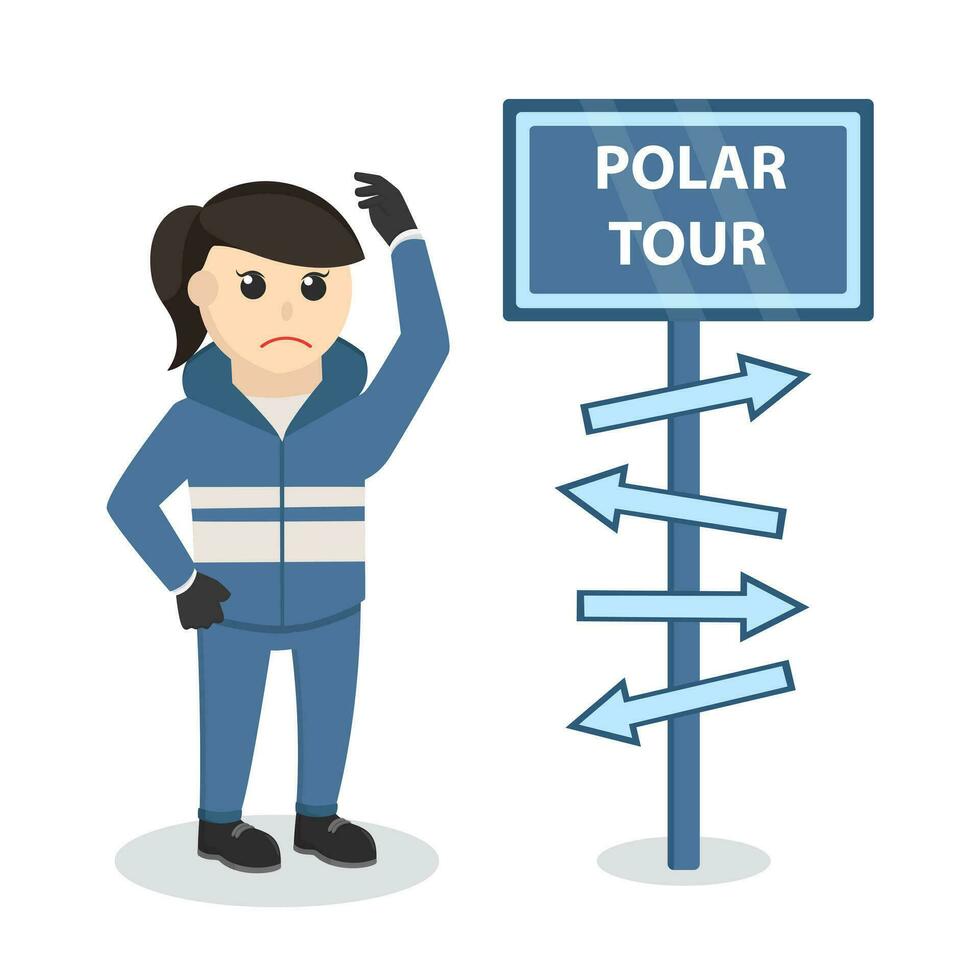 polar explorador mujer perdido en ártico diseño personaje en blanco antecedentes vector