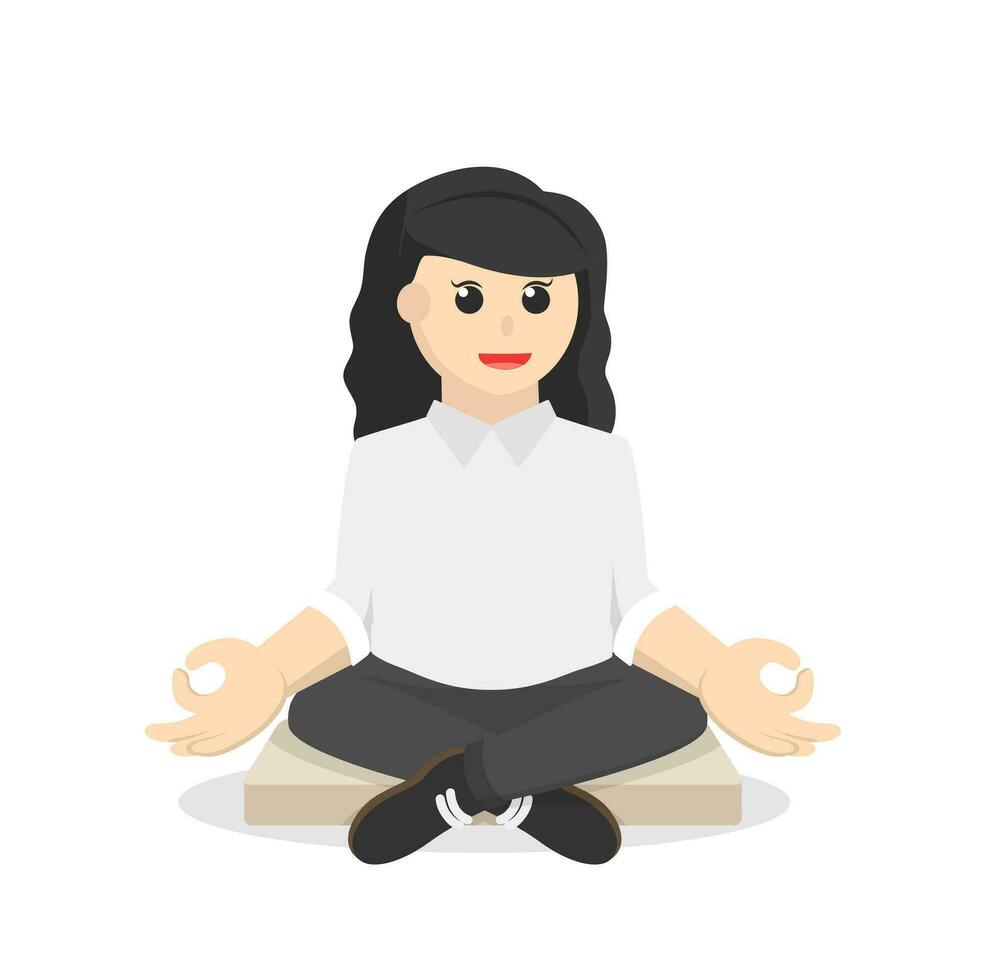 grasa mujer meditar diseño personaje en blanco antecedentes vector