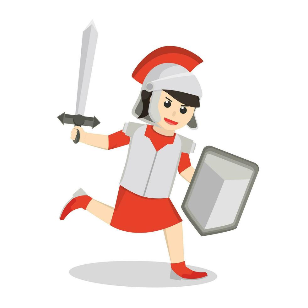 Gladiator woman run use sword and shield vector