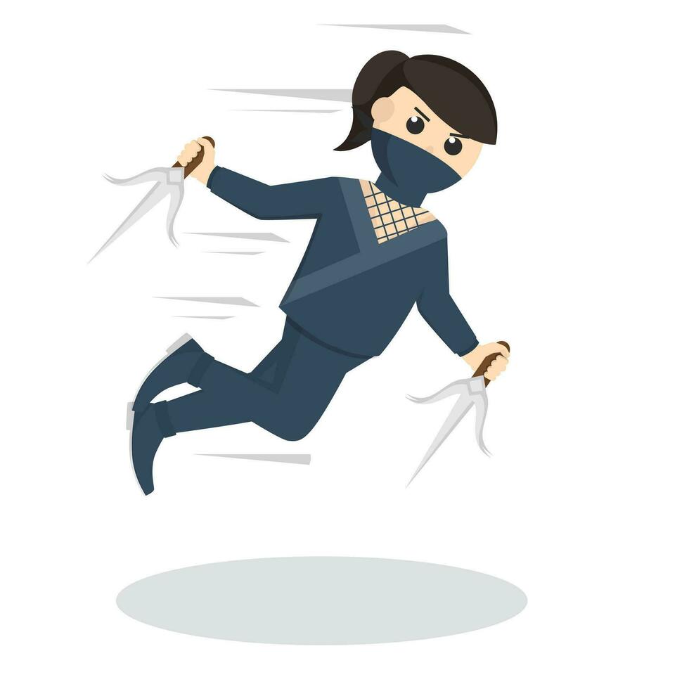 ninja woman Jumping Attack with sai design character on white background vector