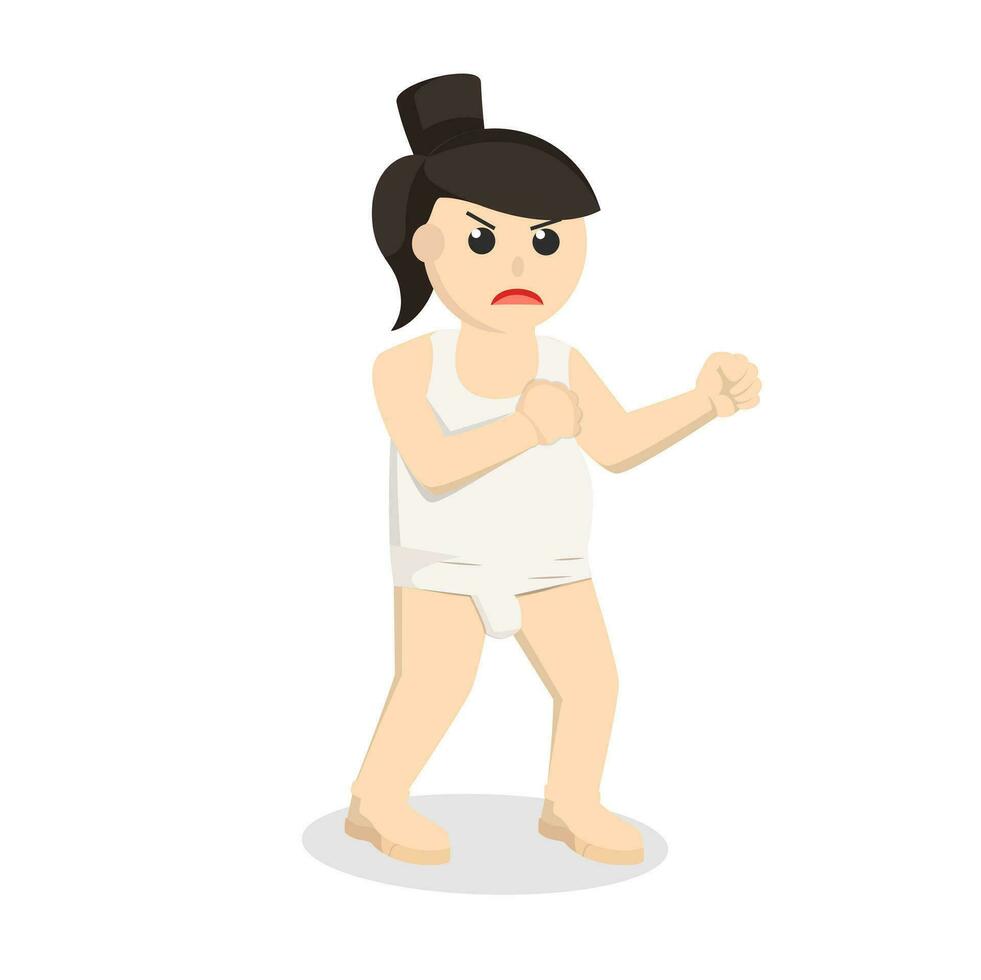 sumo mujer Listo a lucha diseño personaje en blanco antecedentes vector