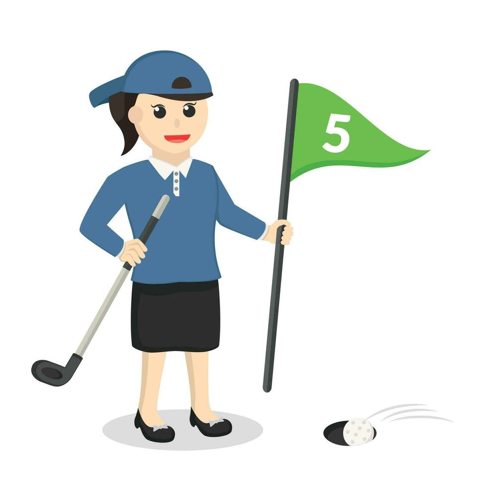 golfista mujer desenchufar Puntuación bandera diseño personaje en blanco antecedentes vector