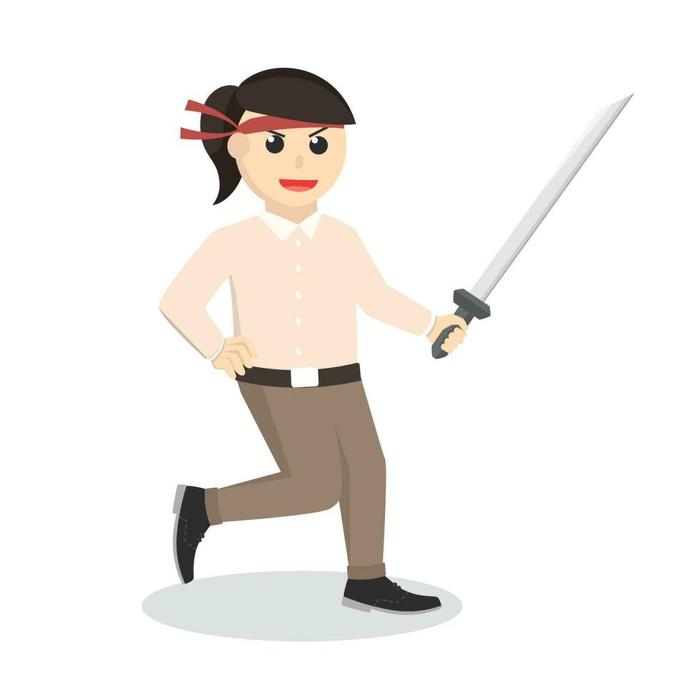 office warrior with katana design character on white background vector