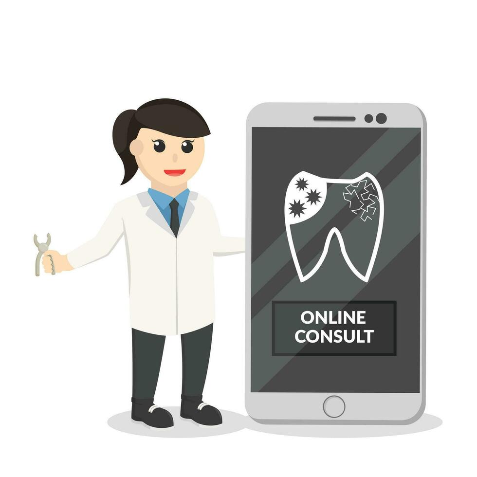 dentist woman online consult information design character on white background vector