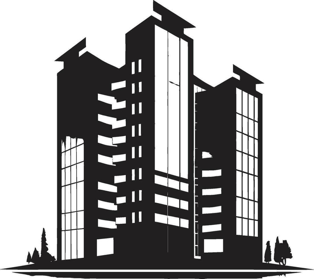 Urban Matrix Heights Multifloor City Building Vector Icon Cityline Elevation Multifloor Building in Vector Logo