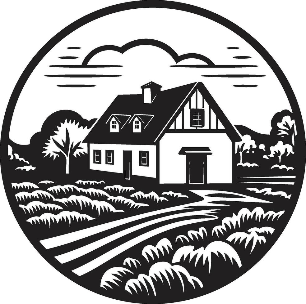 Farmers Haven Icon Farmers House Vector Emblem Agrarian Retreat Symbol Farmhouse Design Vector Icon