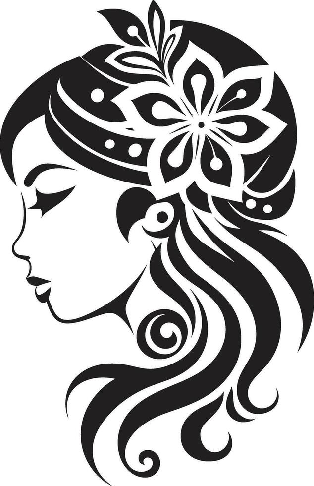 Modern Floral Persona Black Woman Emblem Artistic Blossom Essence Elegant Vector Face