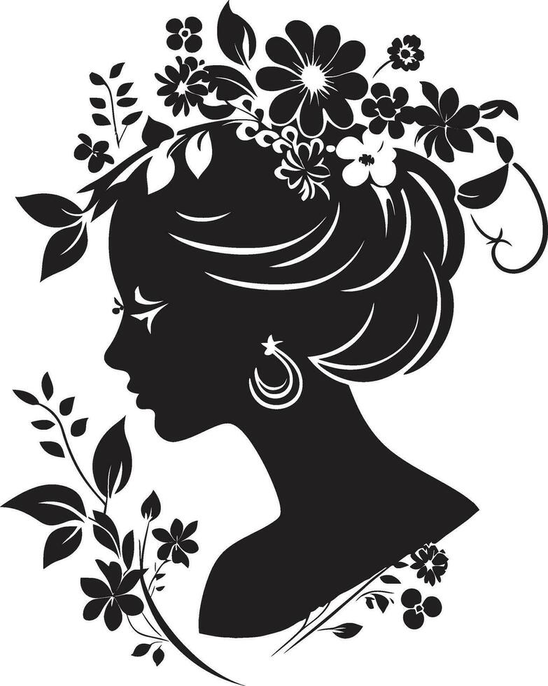 Modern Flower Portrait Artistic Vector Woman Artistic Petal Beauty Black Floral Face Icon