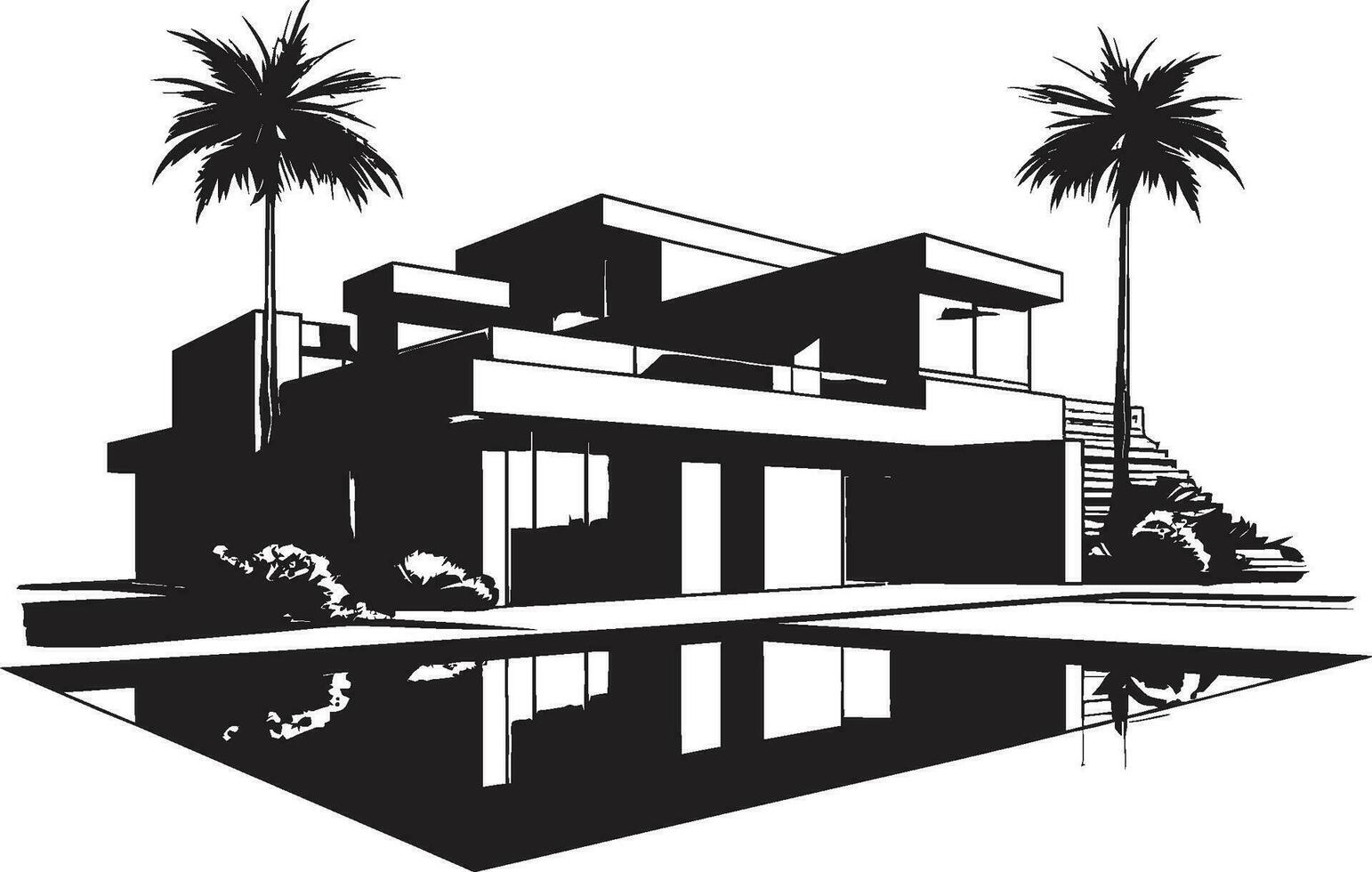 modernista villa Plano emblemático estructura en vector icono villa estructura marco de referencia arquitectónico diseño en vector logo