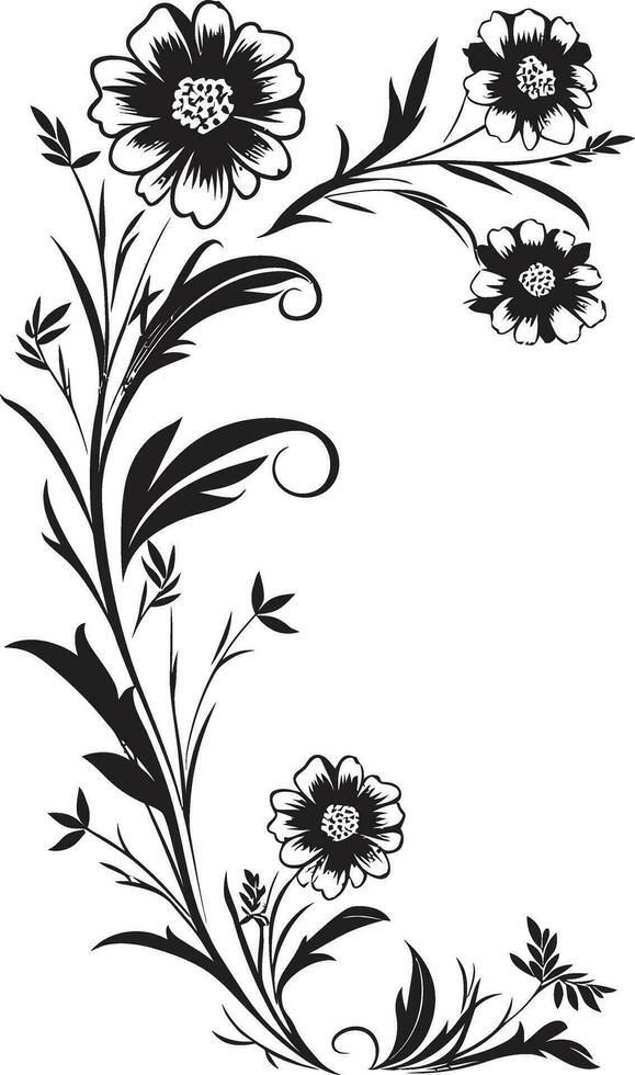 Whimsical Inked Flora Moody Floral Vector Chronicles Artistic Noir Garden Whirl Intricate Black Emblem Art