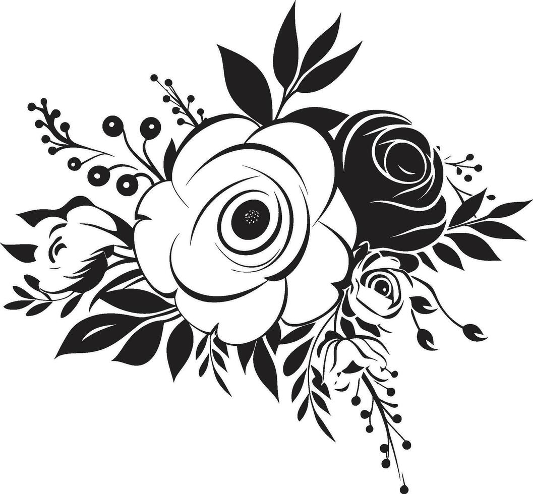 Elegant Noir Blooms Hand Rendered Logo Icon Chic Botanical Essence Black Vector Emblem