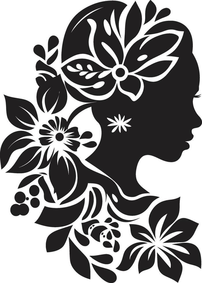 Chic Floral Elegance Black Vector Design Clean Petal Beauty Hand Drawn Woman Emblem