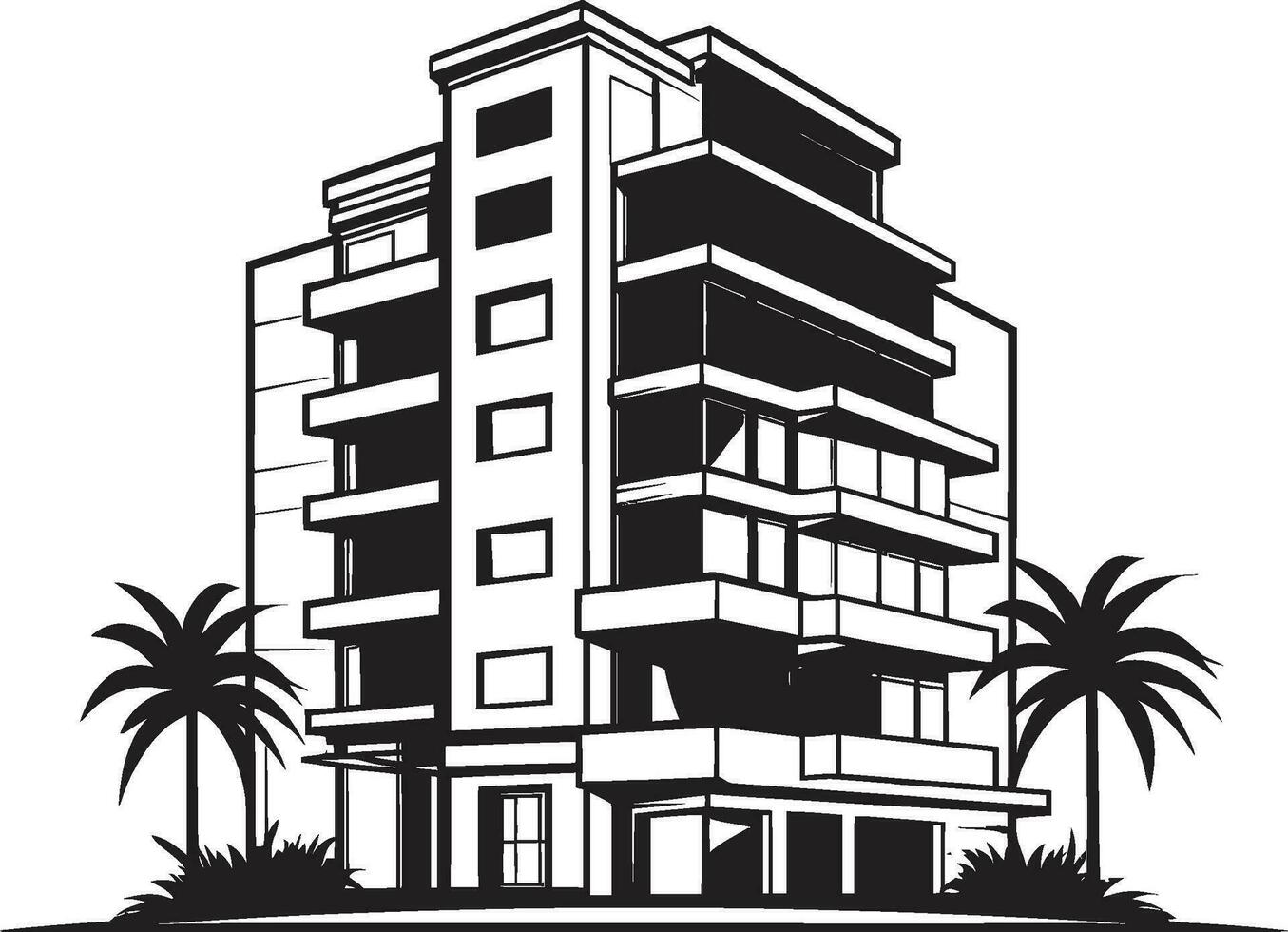 Cityscape Impression Multifloral Building in Vector Design Metropolis Silhouette Multifloor Cityscape Vector Emblem